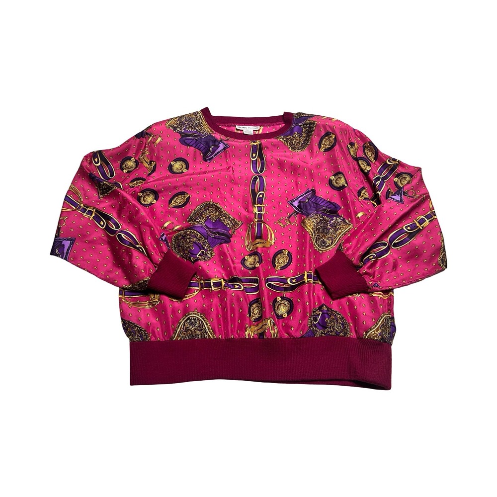 Regina Porter Vintage 100% Silk Equestrian‎ Print Fuchsia Pink Purple Small